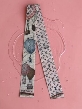Pink Monogram Hot Air Balloon Twilly Scarf - Pastel Motif